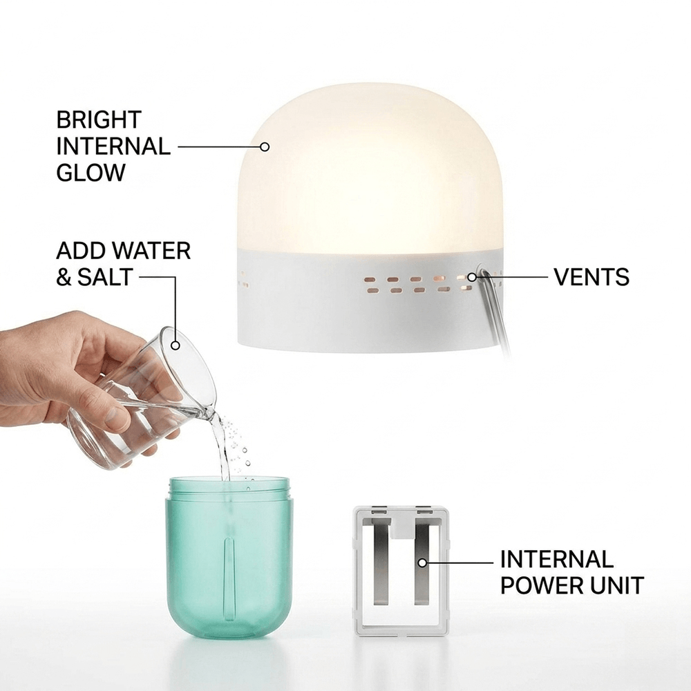 Power Outage Light - โคมไฟน้ำเกลือแบบพกพา ขนาดกะทัดรัด 65.5 x 65.5 x