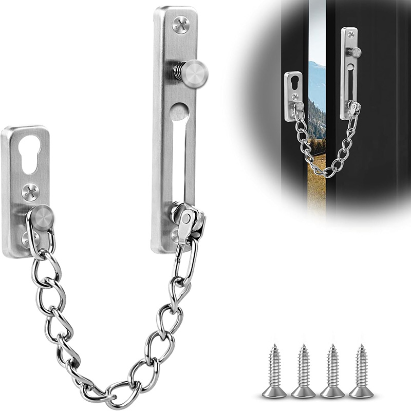 Security Chain Door - โซ่ล็อคประตูสแตนเลสพร้อมสปริง ล็อคเพื่อความปลอดภัยสำหรับบ้าน โรงแรม โซ่ล็อคประตู ตัวล็อคป้องกันความปลอดภัย